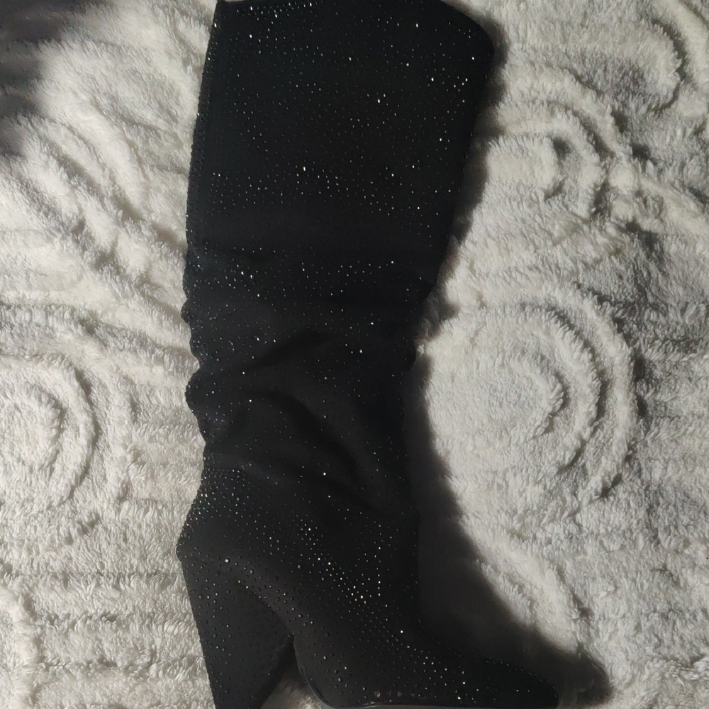 Summer Rio Sparkling Black Heeled Boots Runs Full Size Small - Picture 3 of 7